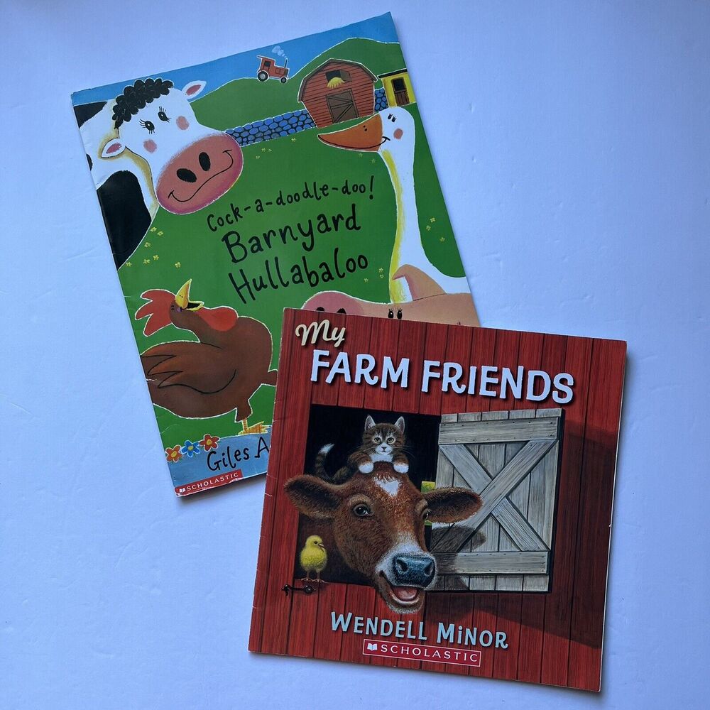 Set Of 2 Childrens Story Books Paperback My Farm Friends and Barnyard Hullabaloo